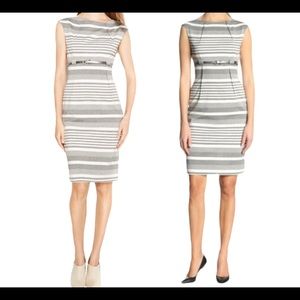 Calvin Klein Sheath Dress sz 12 Striped Belted Work Career Office Calvin Klein